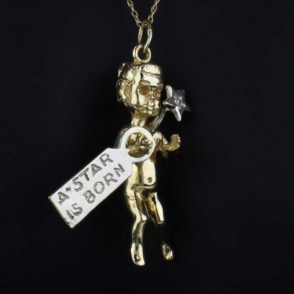 14k Gold Child Figure Diamond Pendant